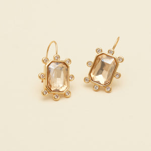 Champagne and Clear Crystal Drop Earrings on Tan Background