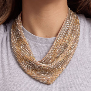 Champagne Scarf Necklace with Crystal and Bead Embroidery on Model