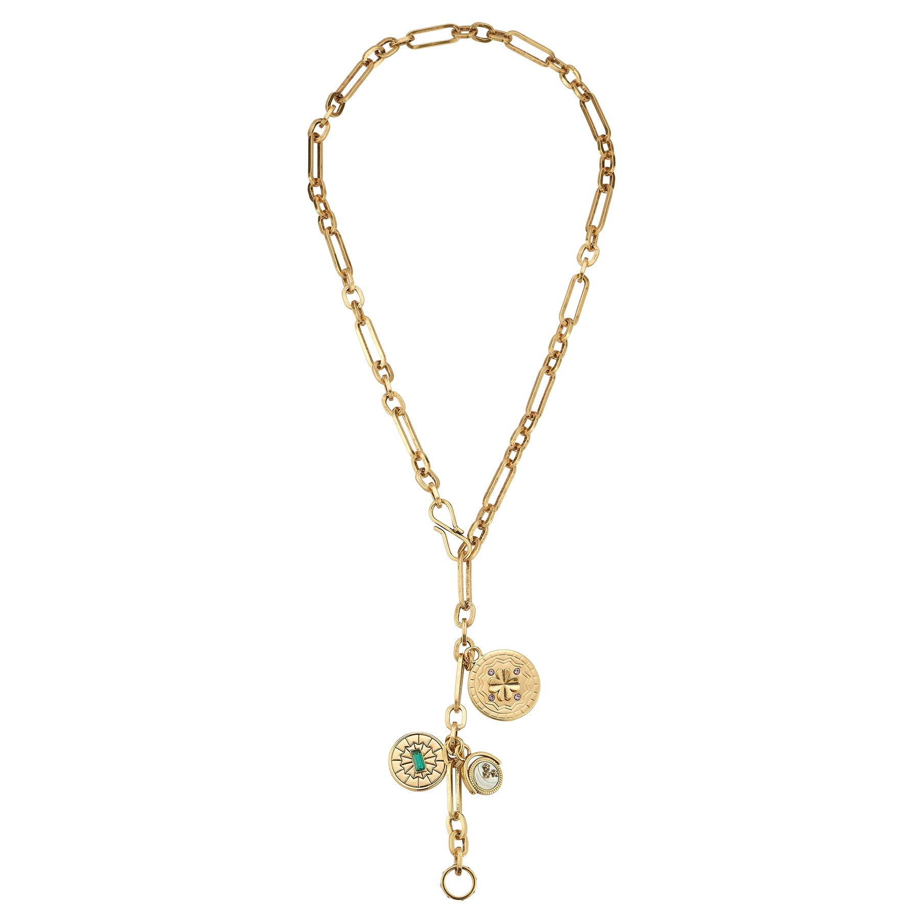 Gold Charm Chain Necklace on White Background