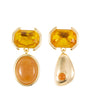 Pair of earrings with yellow and orange stones on a white background