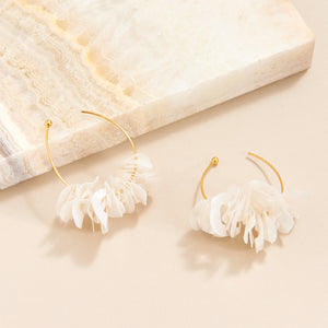 Cream Wavy Sequins on Thin Gold Hoop with Marble and Flat Cream Background