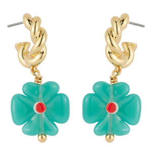 Guice Flower Hoop Earrings Green