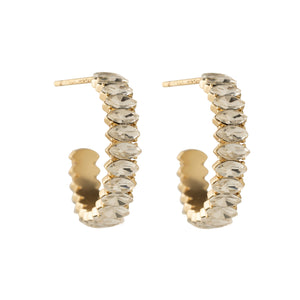 Crystal and Gold Hoop Earrings On Flat White Background