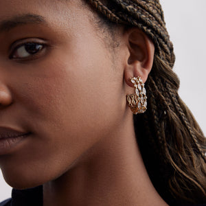 Crystal and Gold Hoop Earrings Styled on Model