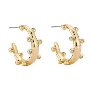 Crystal and Gold Hoop Earrings on Flat White Background