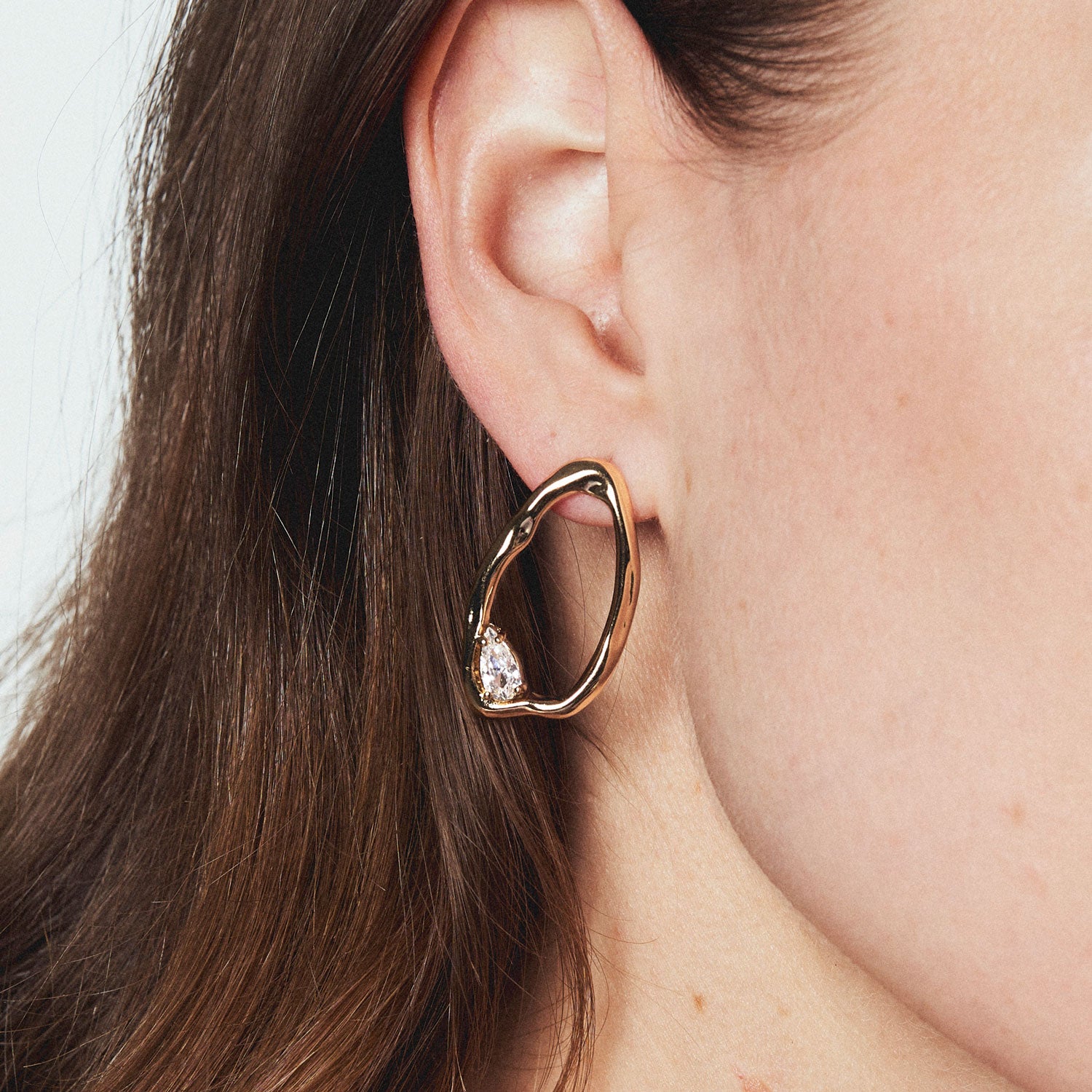 Crystal and Gold Stud Earrings Styled on Model