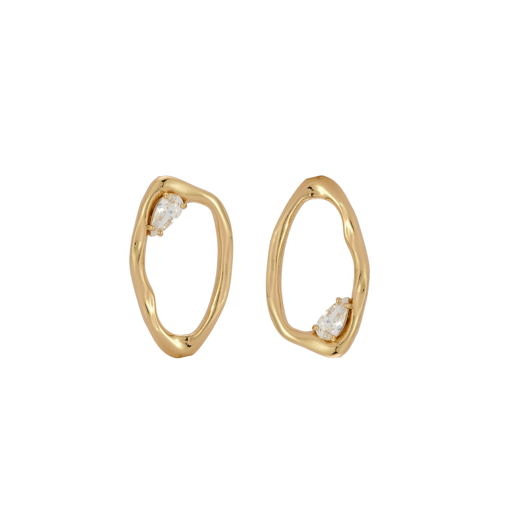 Crystal and Gold Stud Earrings on Flat White Background