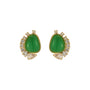 Green Stone Stud Earrings with crystal Embellishments on white 