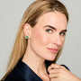 Green Stone Stud Earrings with crystal Embellishments on Model