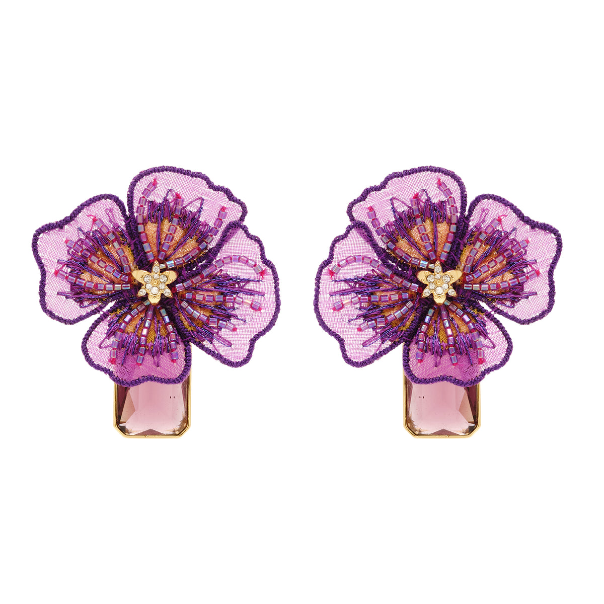 Large Purple flower earrings –wood and stainless steel – Jewelry by  Glassando