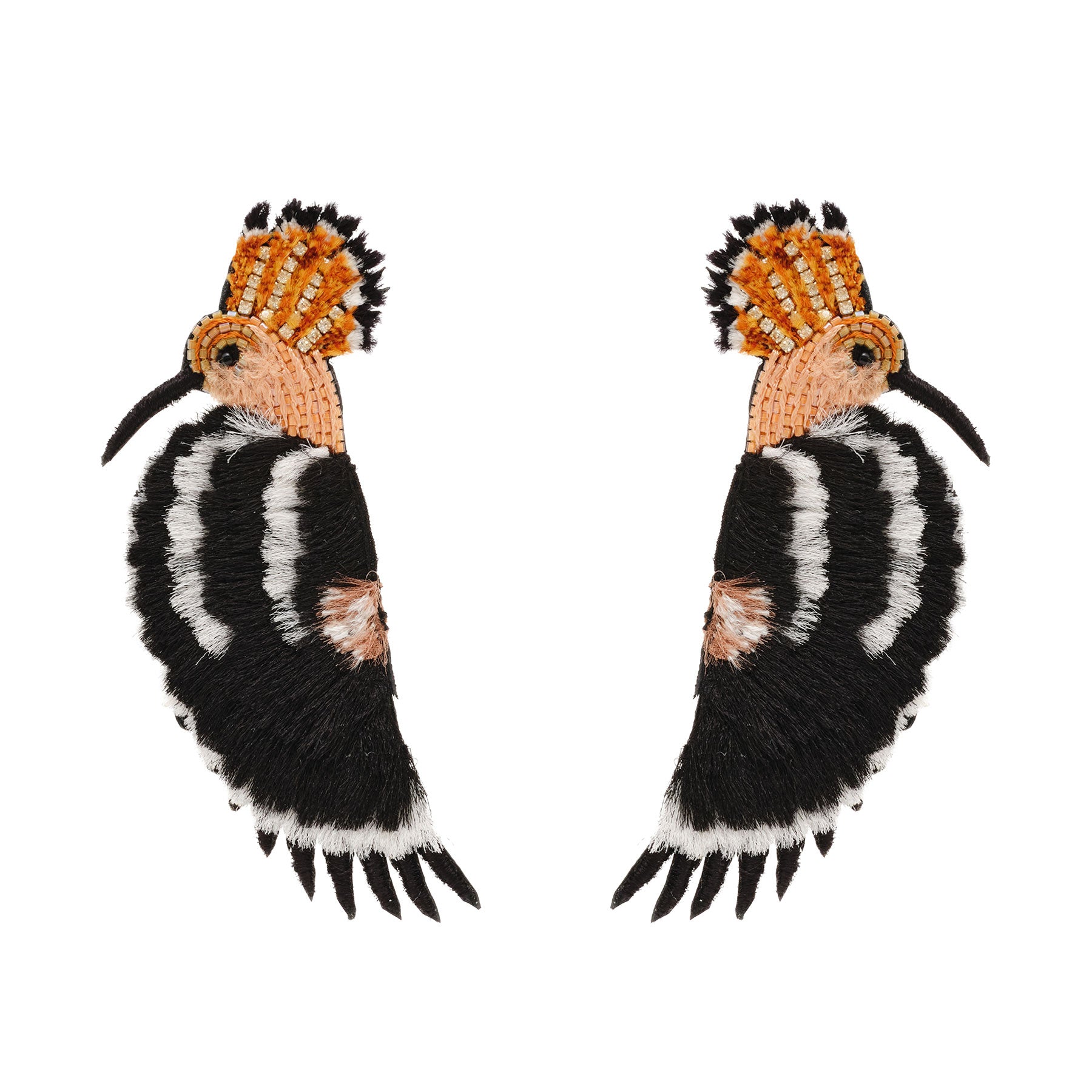Hoopoe Bird Earrings Black White