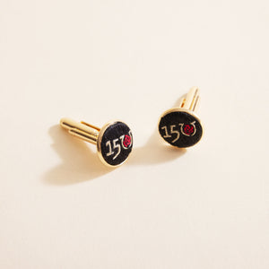 Black Kentucky Derby Cuff Links on Cream Background