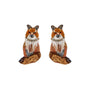 A pair of fox-shaped earrings crafted with orange and brown sequins, white faux fur details, and rhinestone embellishments on a plain white background.