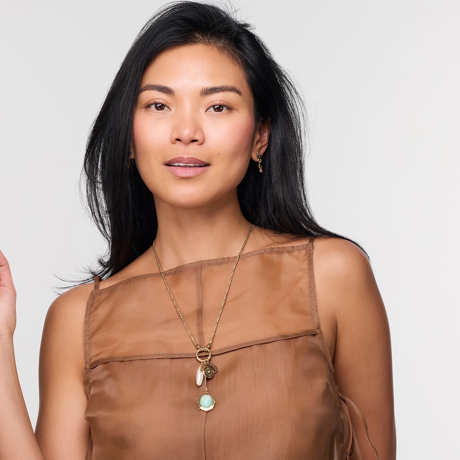 Model wearing Frances Charm Necklace
