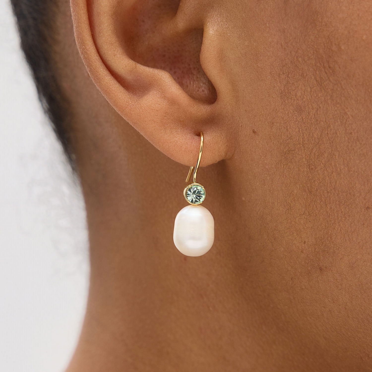 Freshwater Pearl and Crystal Drop Earrings Styled on Model