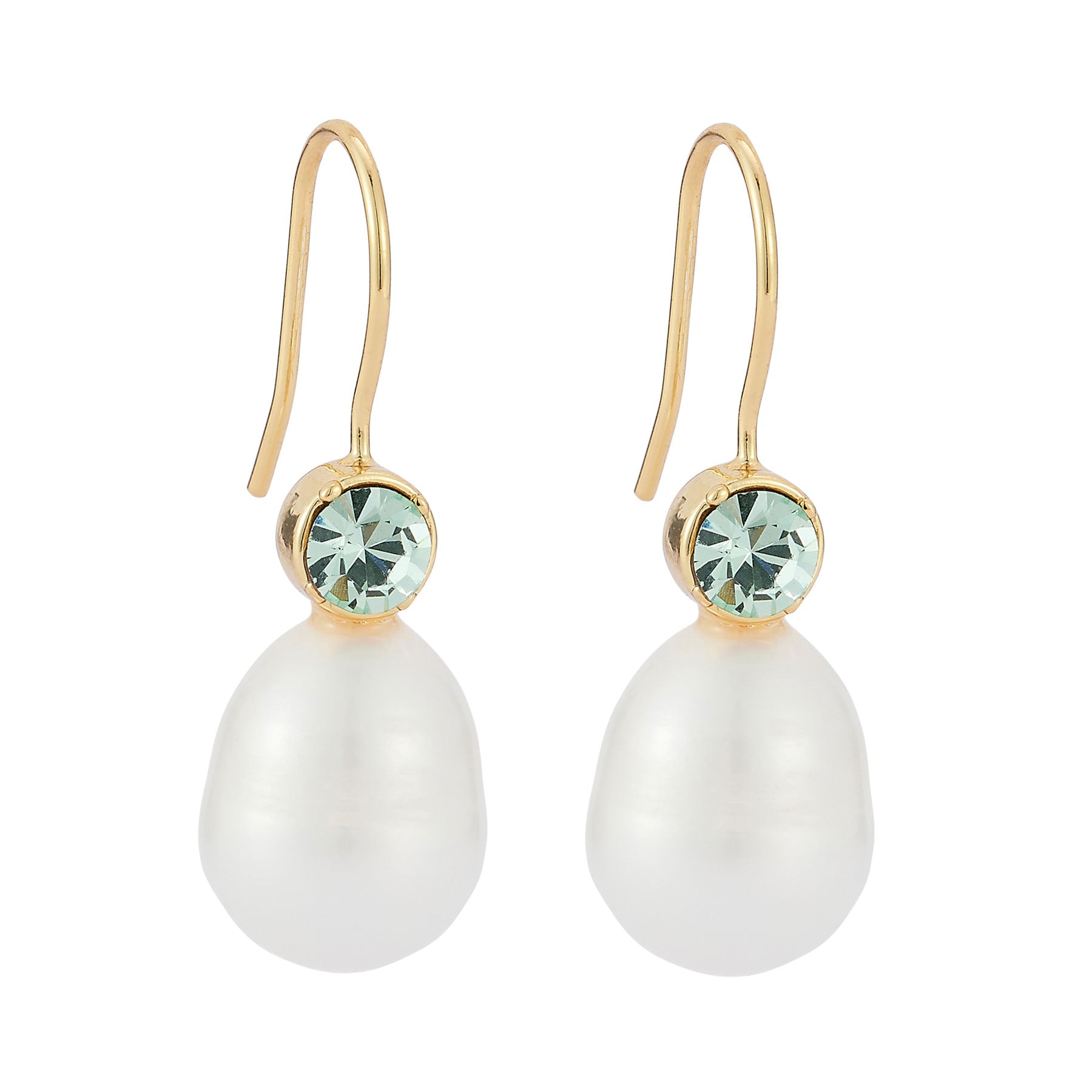 Freshwater Pearl and Crystal Drop Earrings on Flat White Background