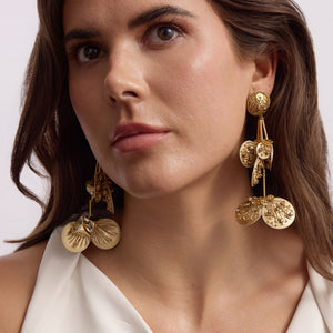 Gold Beaded Drop Earrings on Model