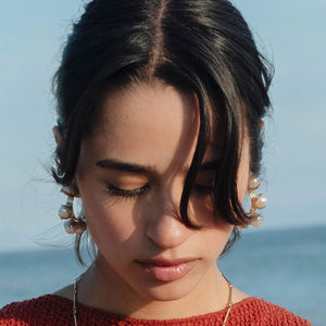 Pearl Hoop Earrings Styled on Model