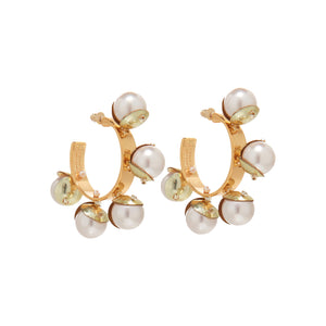 Pearl and Gold Hoop Earrings On Flat White Background