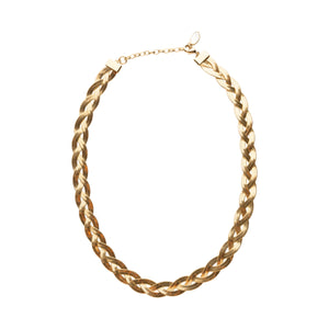 Gold Braided Chain Necklace on Flat White Background