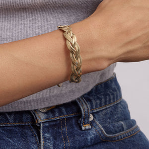 Gold Braided Herringbone Bracelet on Model