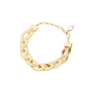 Gold Herringbone Bracelet on Flat White Background