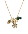 Gold, Stone, and Crystal Pendant Charm Necklace on Flat White Background