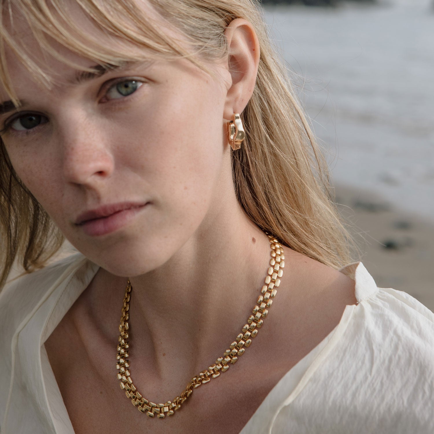 Gold Chain Necklace Styled on Model