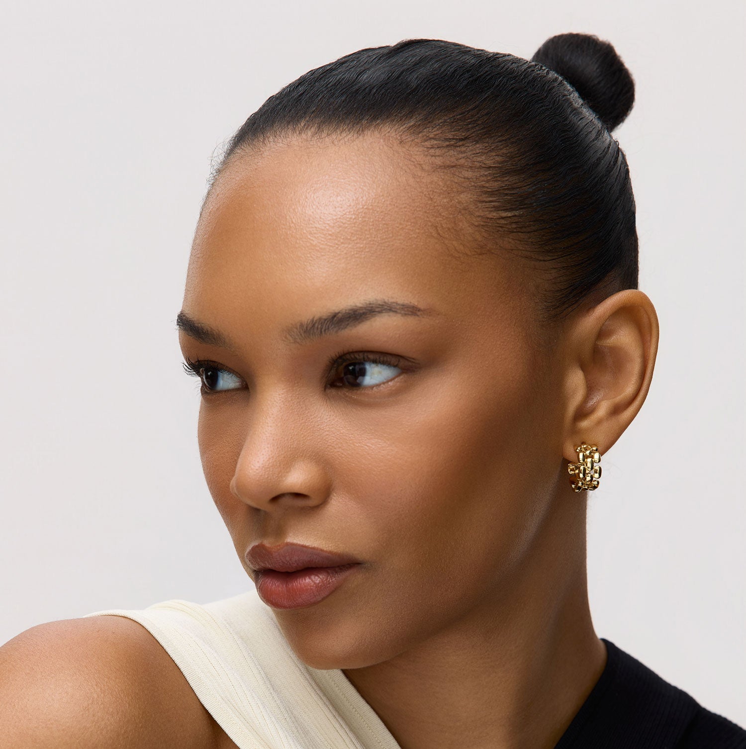 Gold Chain Hoop Earrings Styled on Model