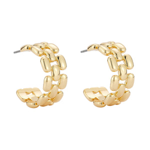 Gold Chain Hoop Earrings on Flat White Background
