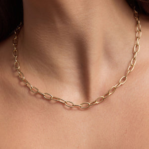 Gold Paperclip Chain Necklace on Model