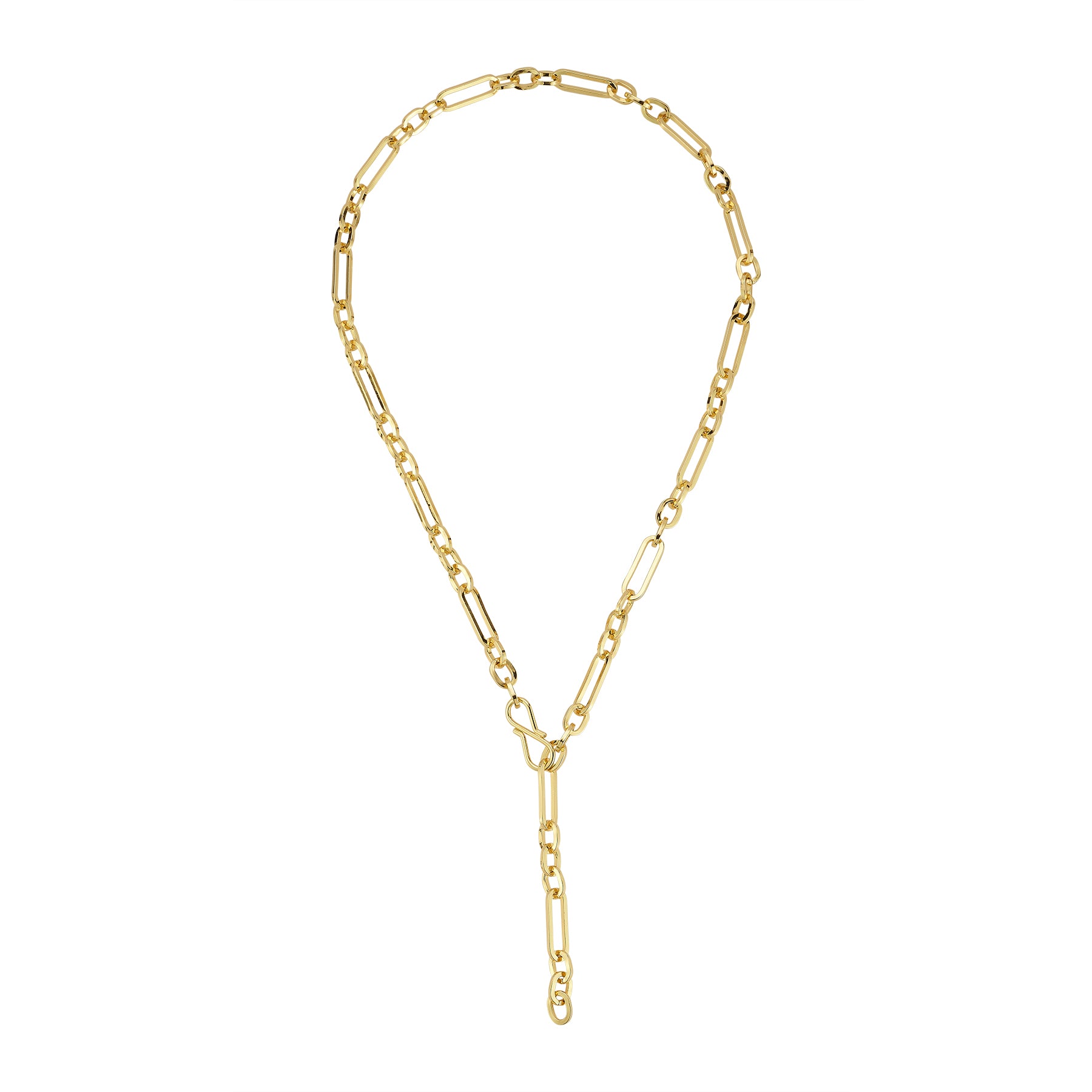Gold chain necklace on white background