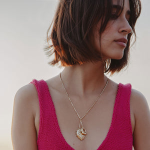 Gold Charm Pendant Necklace Styled on Model