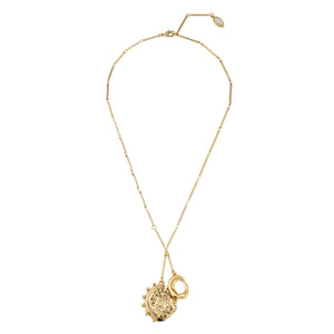 Gold Charm Pendant Necklace on Flat White Background