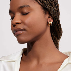 Gold Double Hoop Earrings Styled on Model