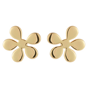 Gold Flower Stud Earrings on Flat White Background