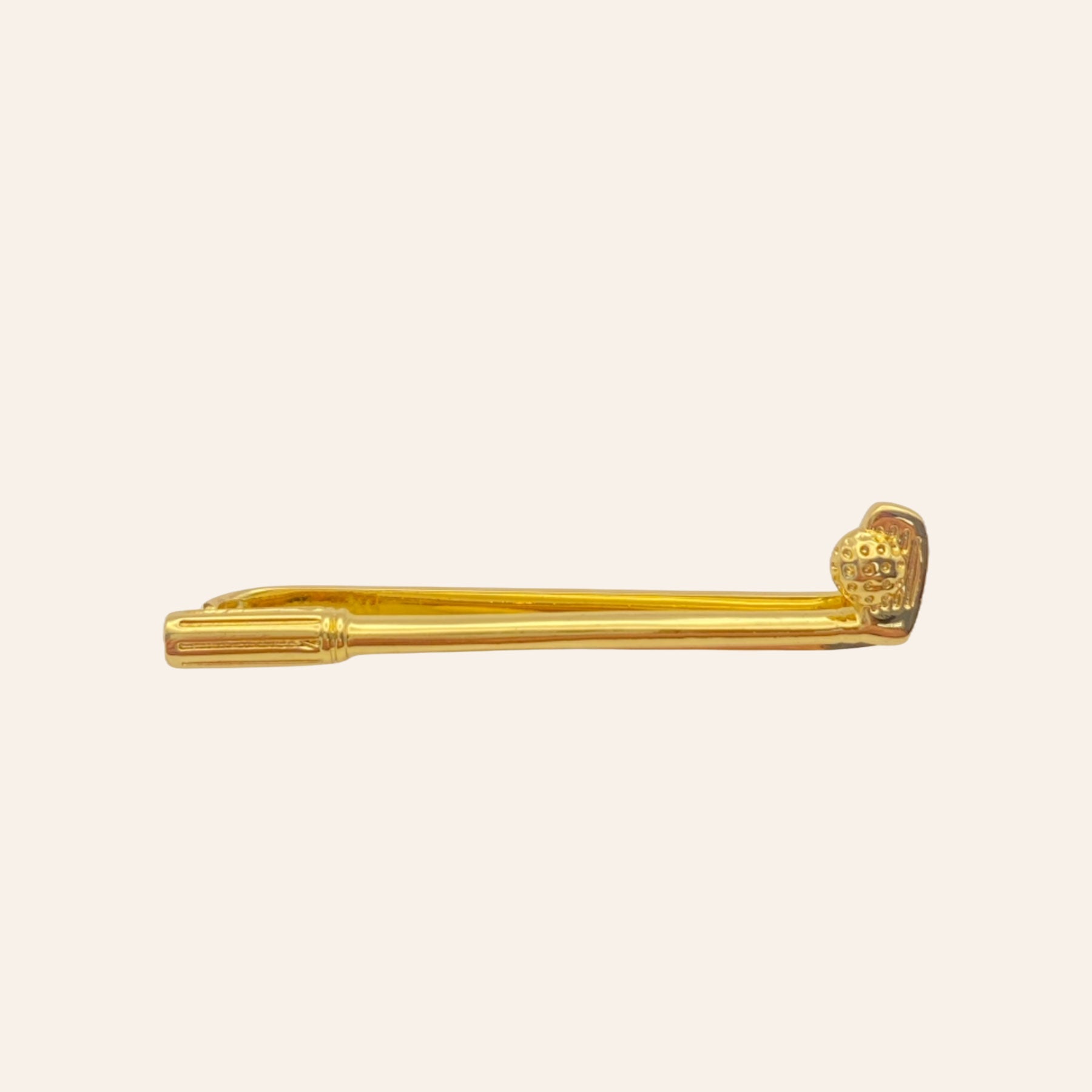 Gold Golf Club and Ball Tie Bar on Tan Background