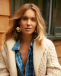 Gold Sequin Cluster Hoops Styled on Model