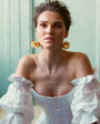 Gold Sequin Cluster Hoops Styled on Model