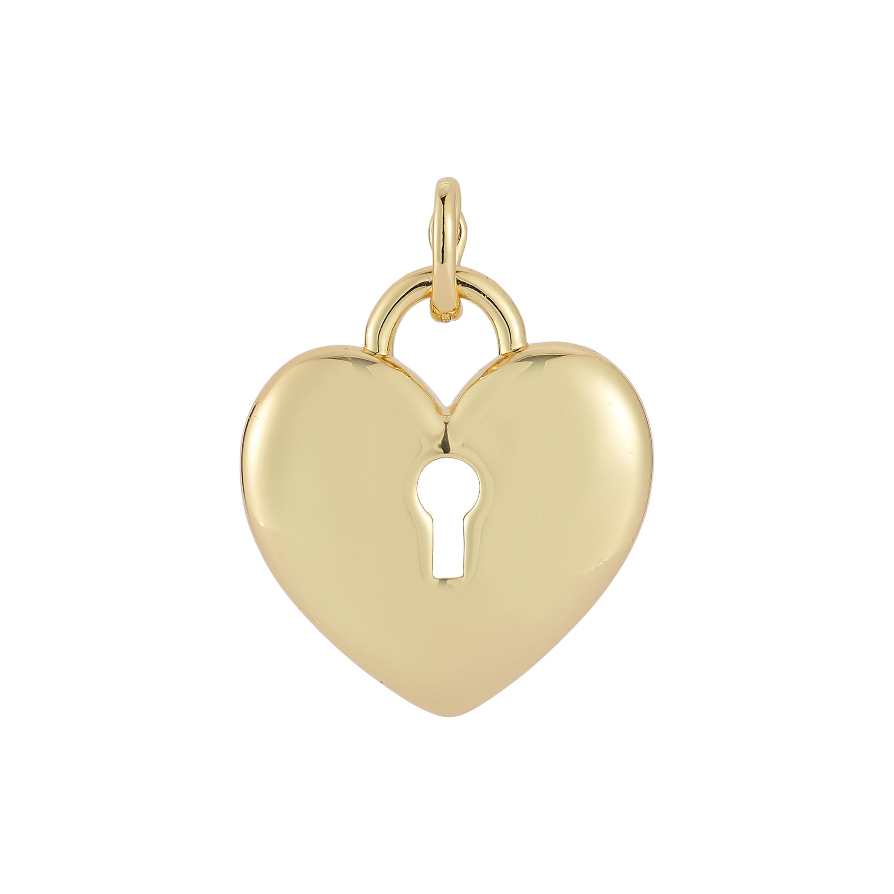 Gold heart charm with keyhole on white background