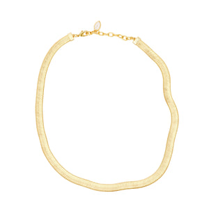 Gold Herringbone Collar Necklace on Flat White Background