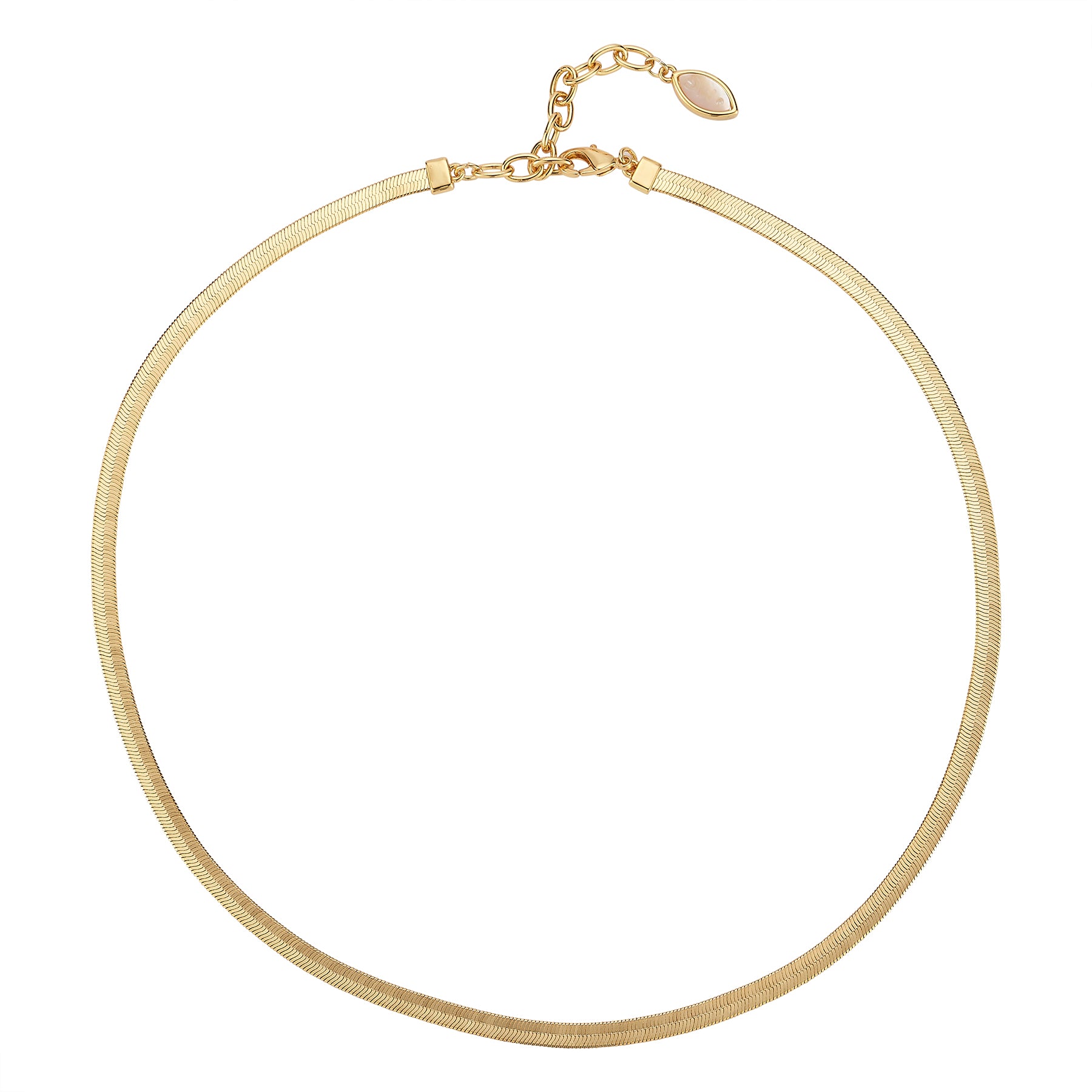 Gold Herringbone Collar Necklace on Flat White Background