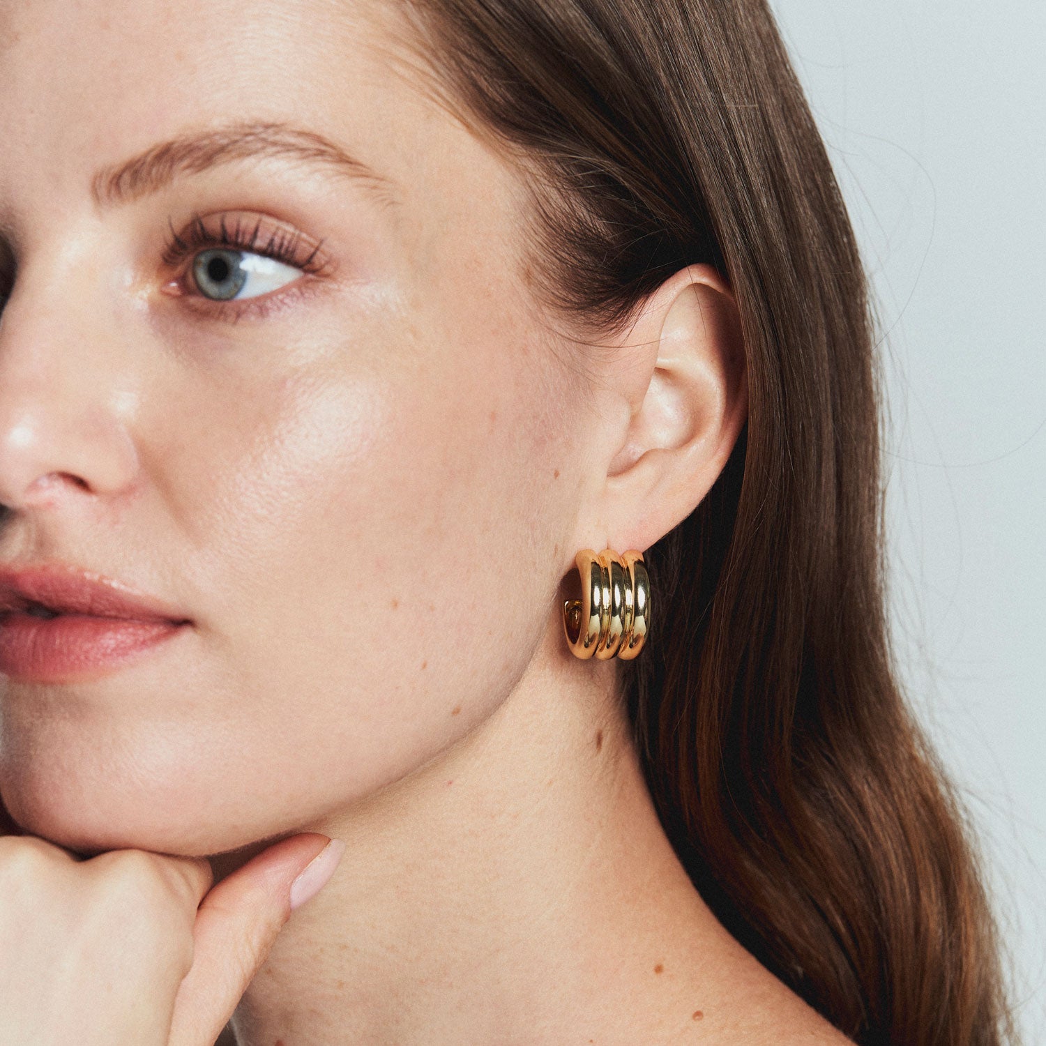 Gold Hoop Earrings Styled on Model