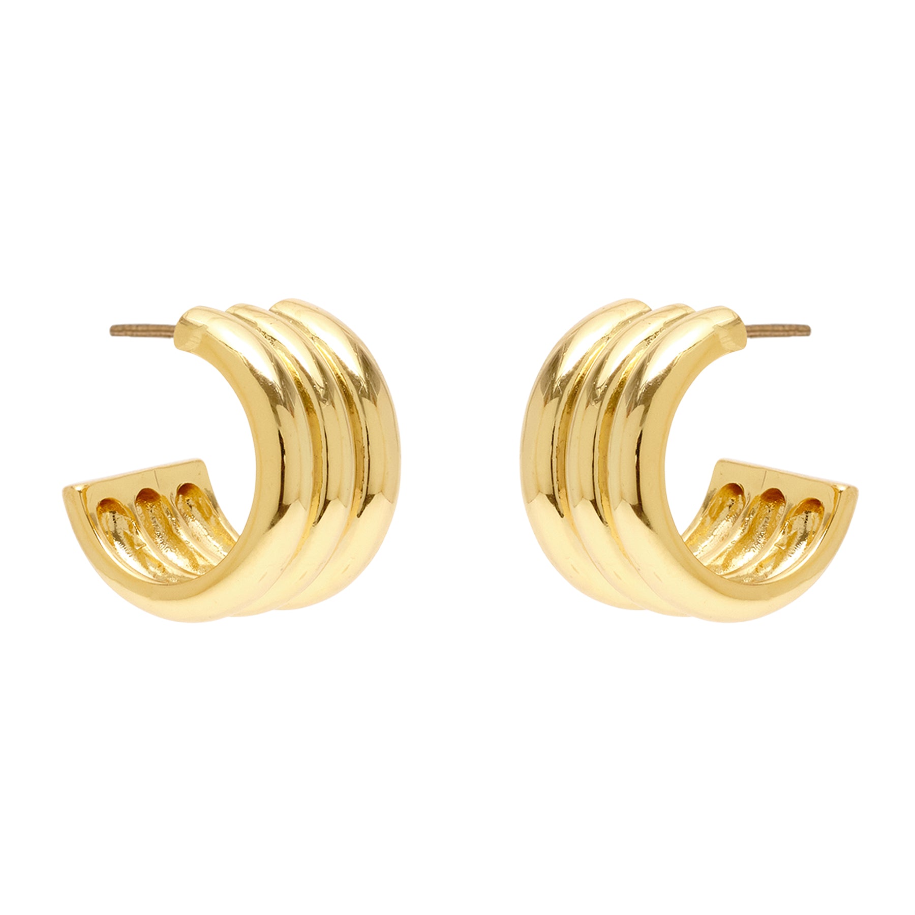 Gold Hoop Earrings on Flat White Background