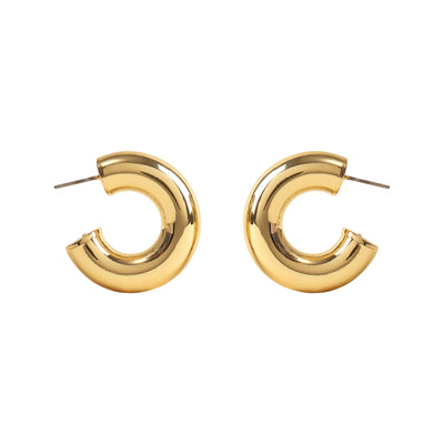 Gold Hoop Earrings on Flat White Background