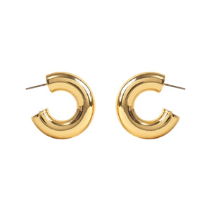 Gold Hoop Earrings on Flat White Background