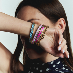 Gold Horse Bit Chain Bracelet Styled on Model