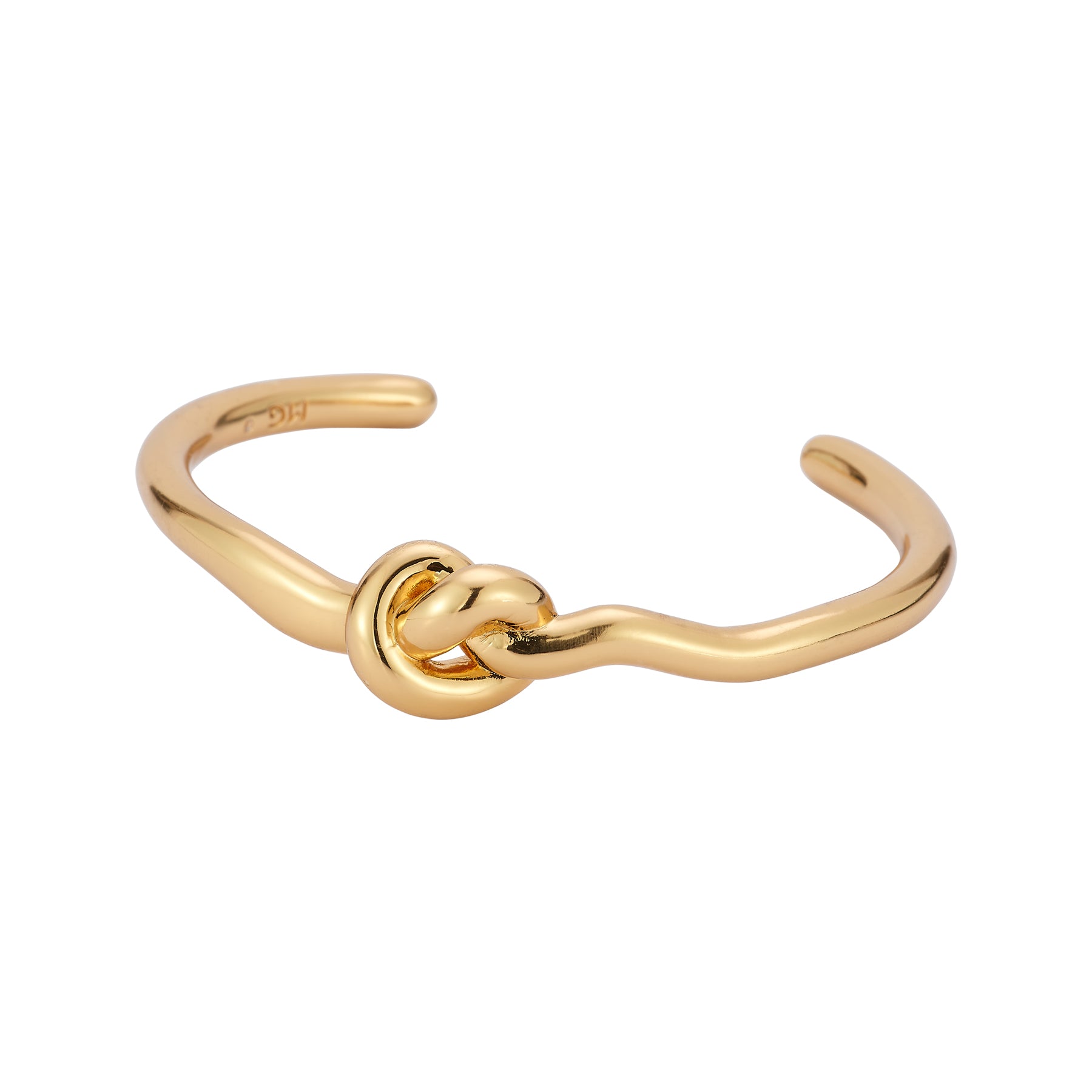 Gold Knotted Cuff Bracelet on Flat White Background