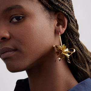 Gold Sequin Drop Earrings Styled on Model