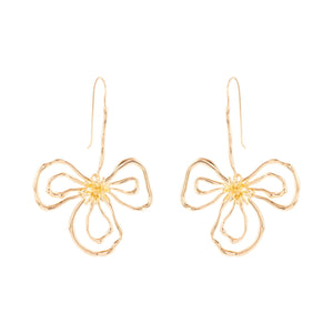 Gold Organic Flower Drop Earrings On Flat White Background